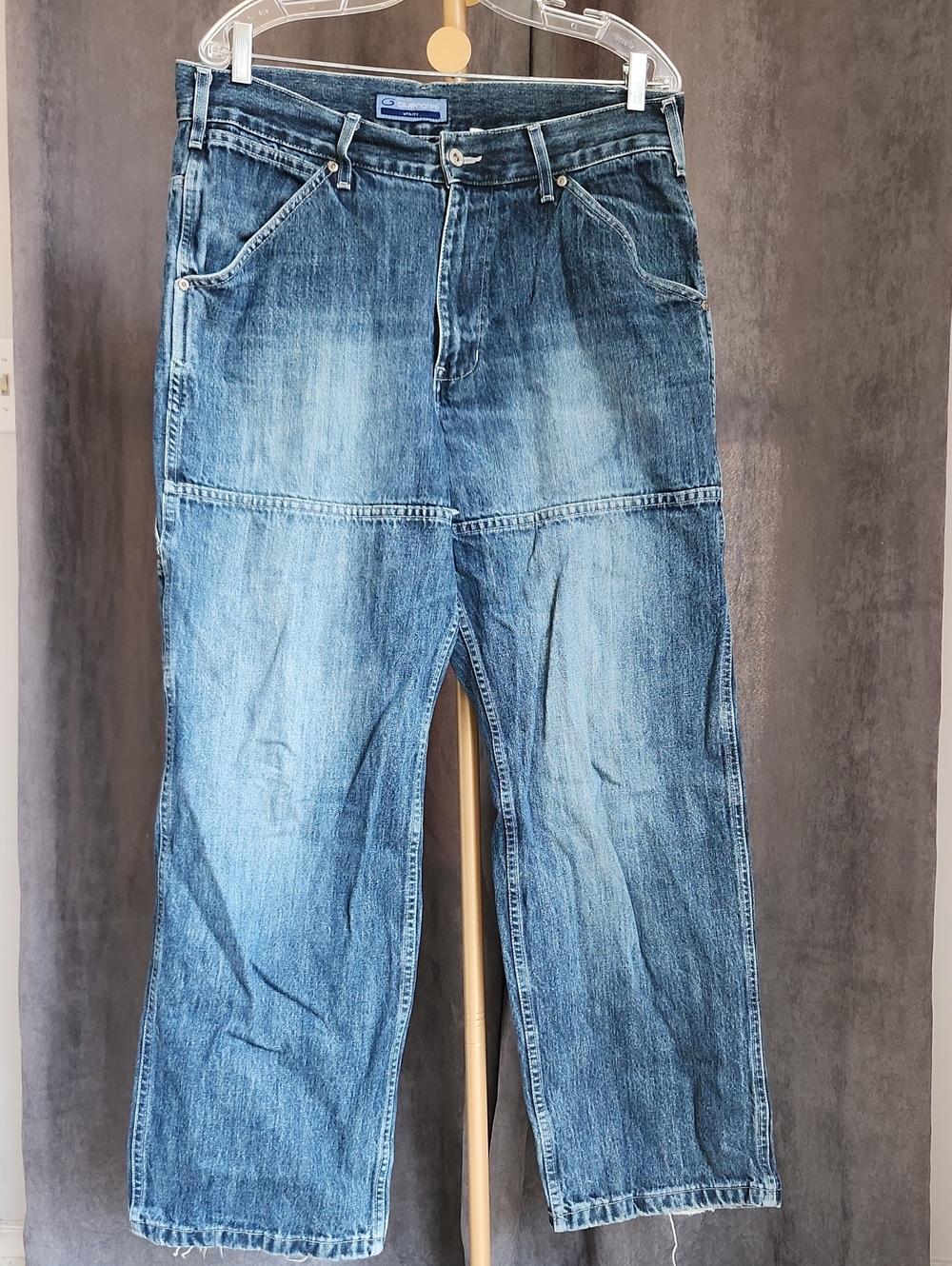 Vintage Men's Blue Carpenter Jeans - Classic Straight Fit 34x32